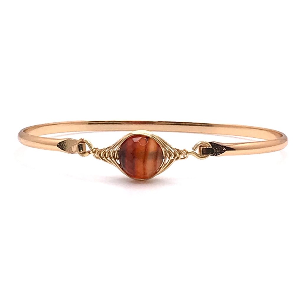 Red Lace Agate Stone Gold Bangle Bracelet